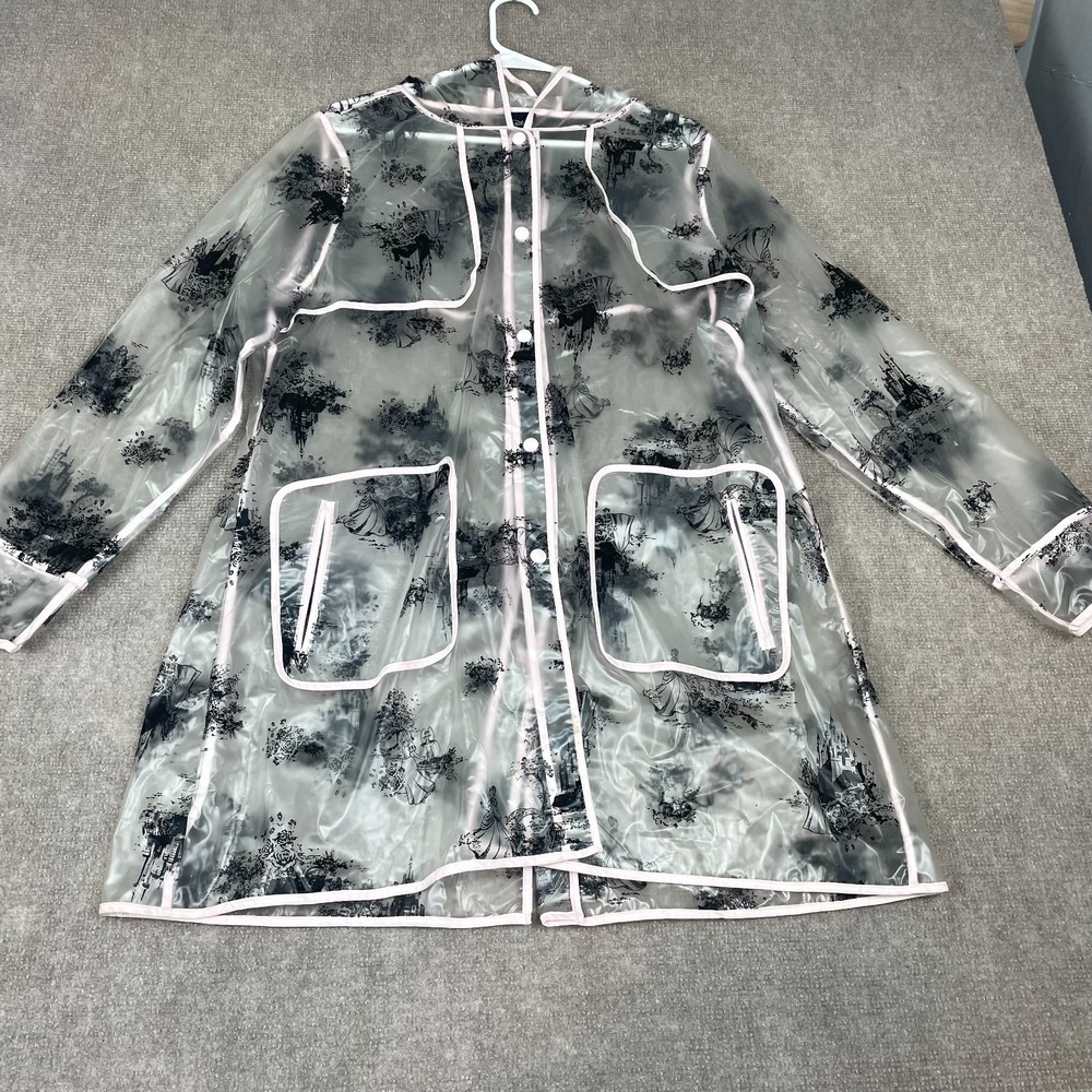Disney Hooded Rain Jacket Womens 1 Clear Princess Castle Print PVC Long Sleeve